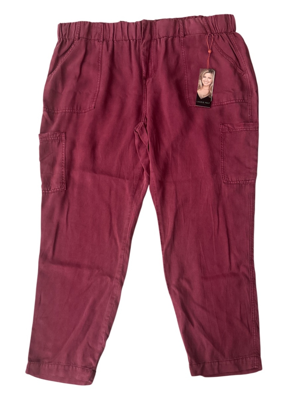 Laurie Felt Women's Jogger Cargo Pants Tencel Burgundy Maroon - Size 2X